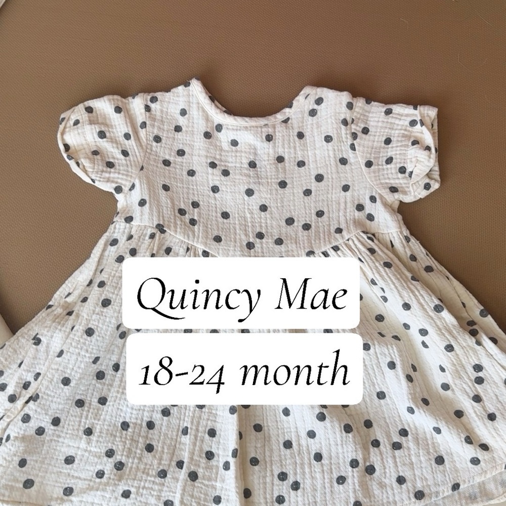 Quincy Mae White Dress with Black Polka Dots and Puff Sleeves